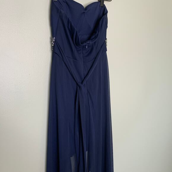 Sheer Navy Formal Maxi Dress B. Darlin – Beaded Waist, Size 2 Sheer Overlay - Picture 5 of 6